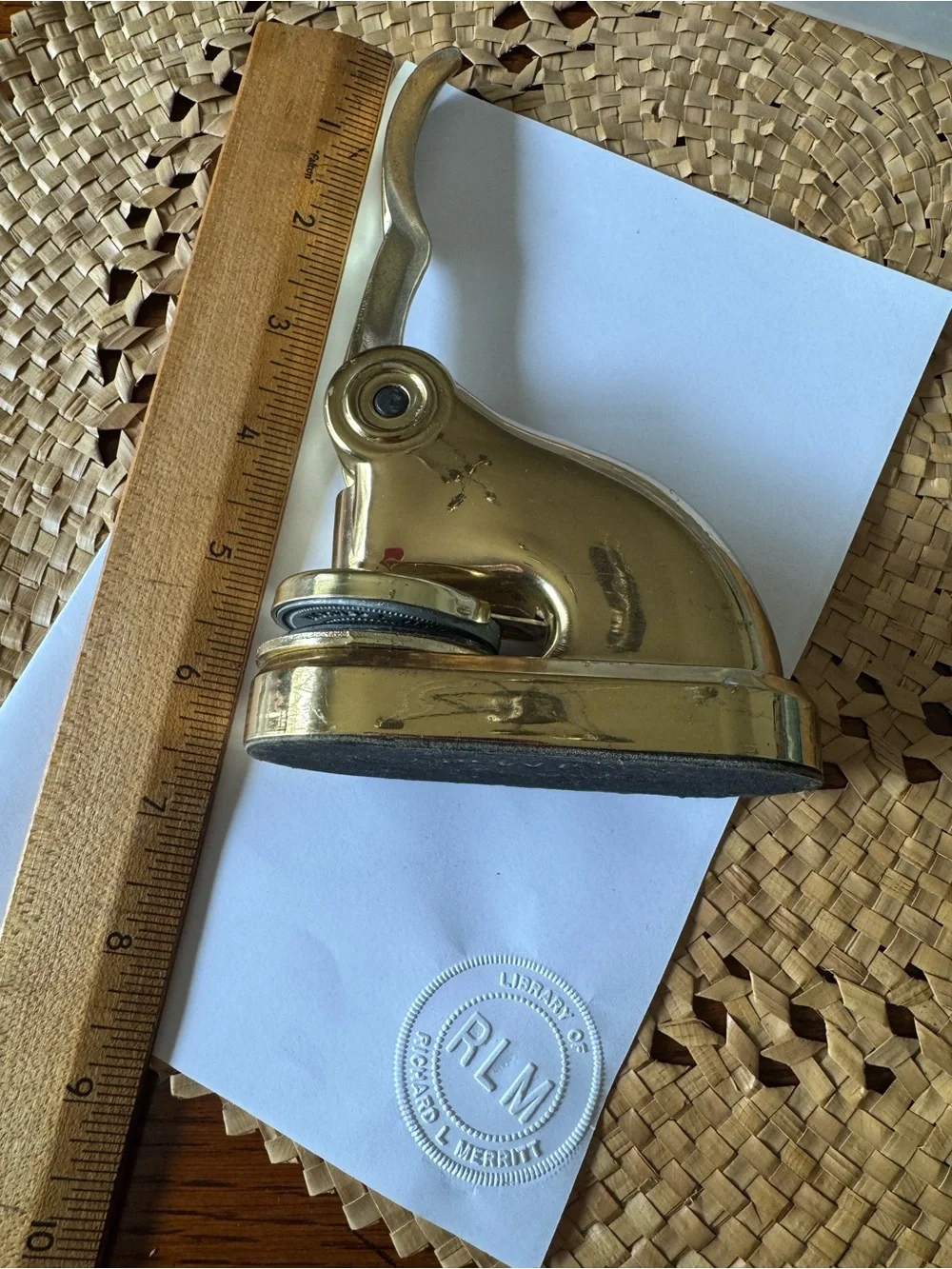 Vintage Solid Brass Desk Embosser Heavy Monogram Paper Press Seal Royal Mark RLM